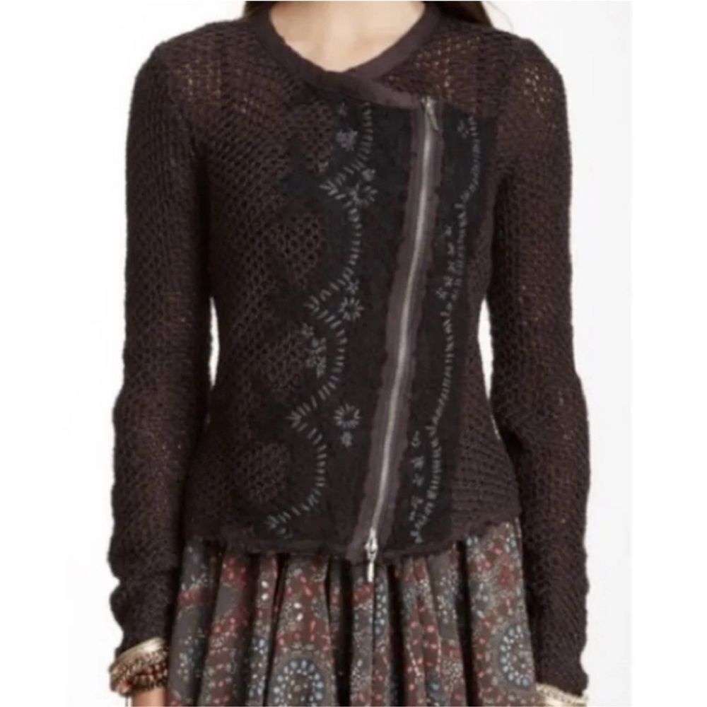 Free people femme fatale moto knit cardigan gray